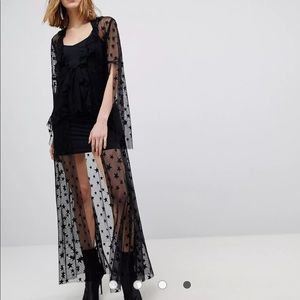 Anna Sui Sheer Star Print Kimono Robe Boho Festival Chic